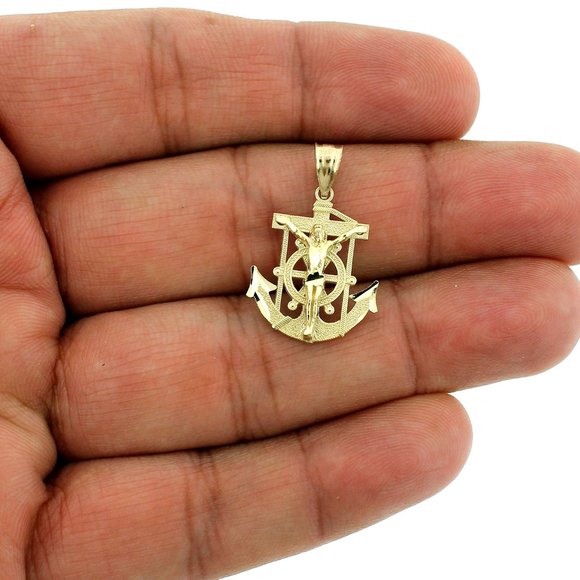 10K Real Gold Rope Chain and Anchor Cross Pendant Set - Picture 2 of 11